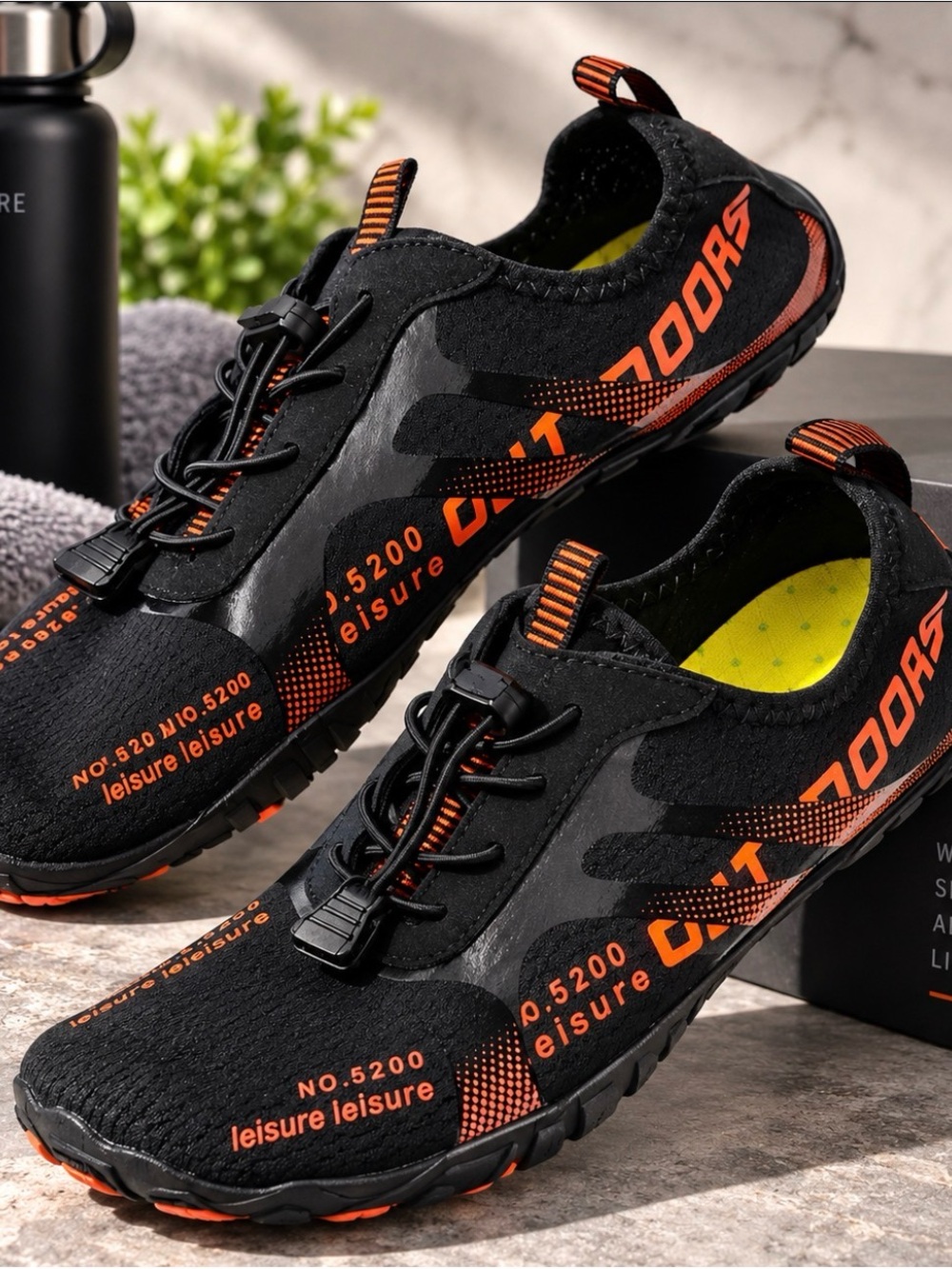 Men's Black & Orange Water Shoes - Lightweight Swim Sneakers